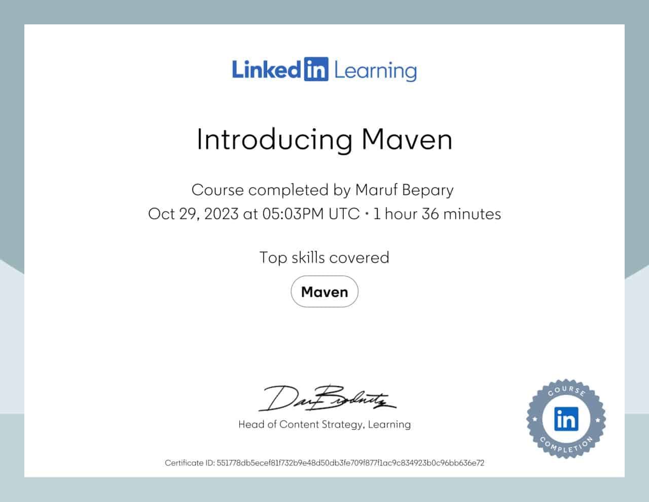 Introducing Maven certificate image